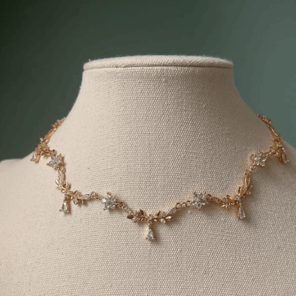 Gold Teardrop Flower Choker Necklace